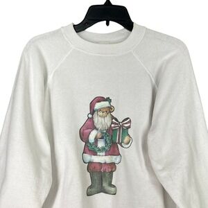 Vintage Christmas Bear Santa Hanes Her Way Sweatshirt Womens XL Pullover 90s